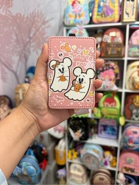 Pink Ghost Disney Minnie and Mickey Mouse Card Holder Wallet with Keyring